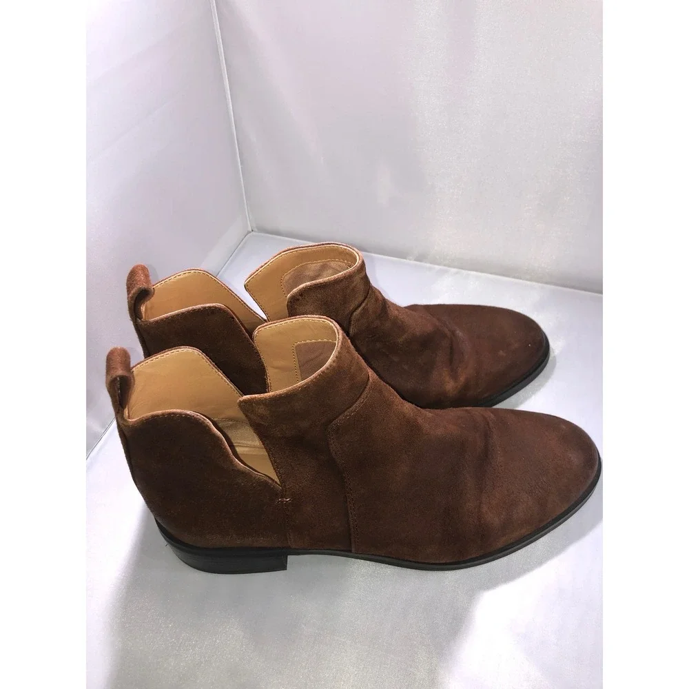 Franco Sarto Bernie Brown Suede Ankle Boots Side Cutout Block Heel Mens 9M